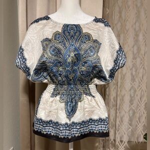ВСХ  Blue and Cream Pull-up Scoop-neck Top, size L